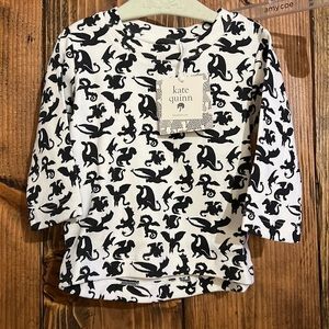 NWT Kate Quinn Long Sleeve Cotton Dragon Black and White Boxy Tee